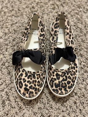 Janie and Jack Leopard Print Mary Jane Bow Sneakers